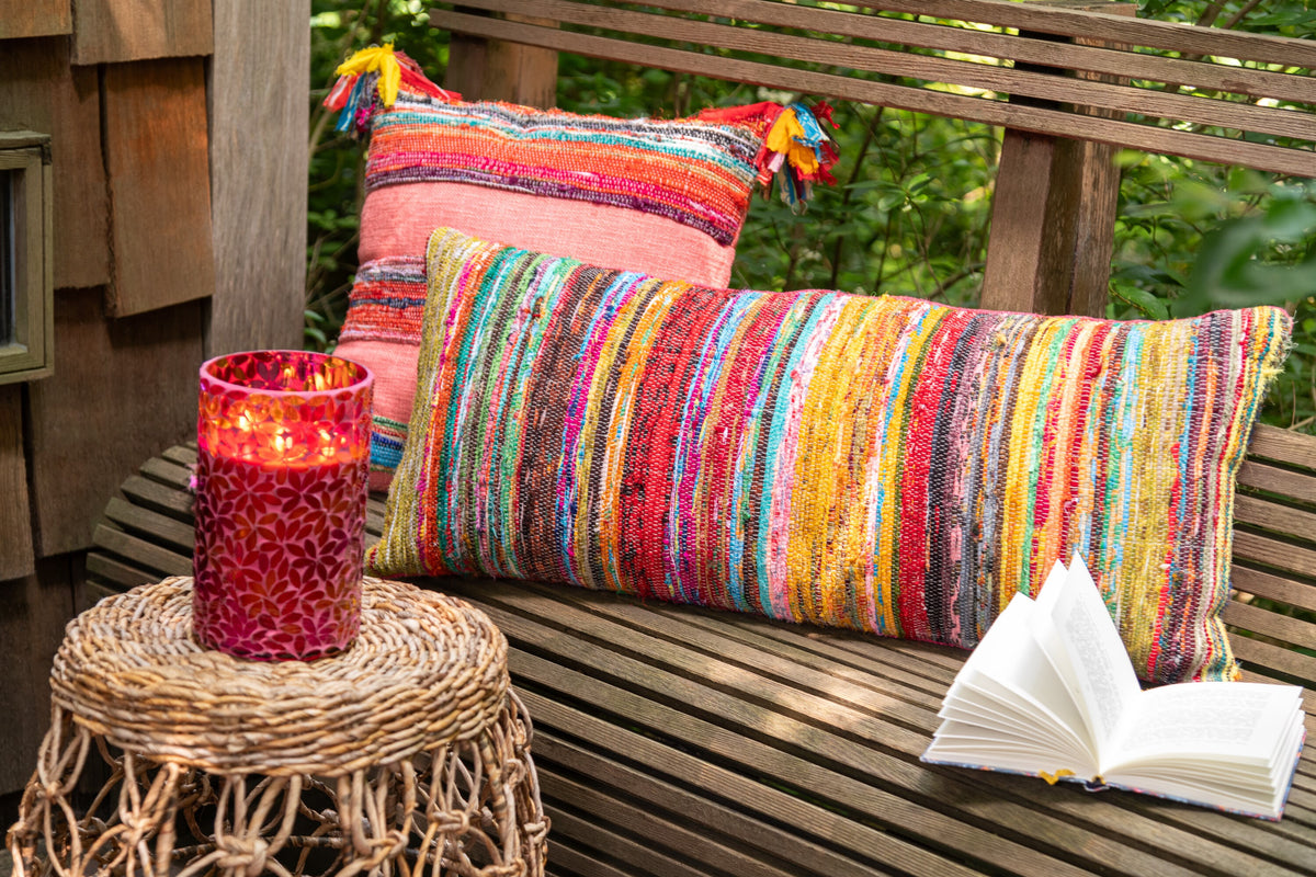 J-Line kussen Chindi Kwast - katoen/polyester - roze