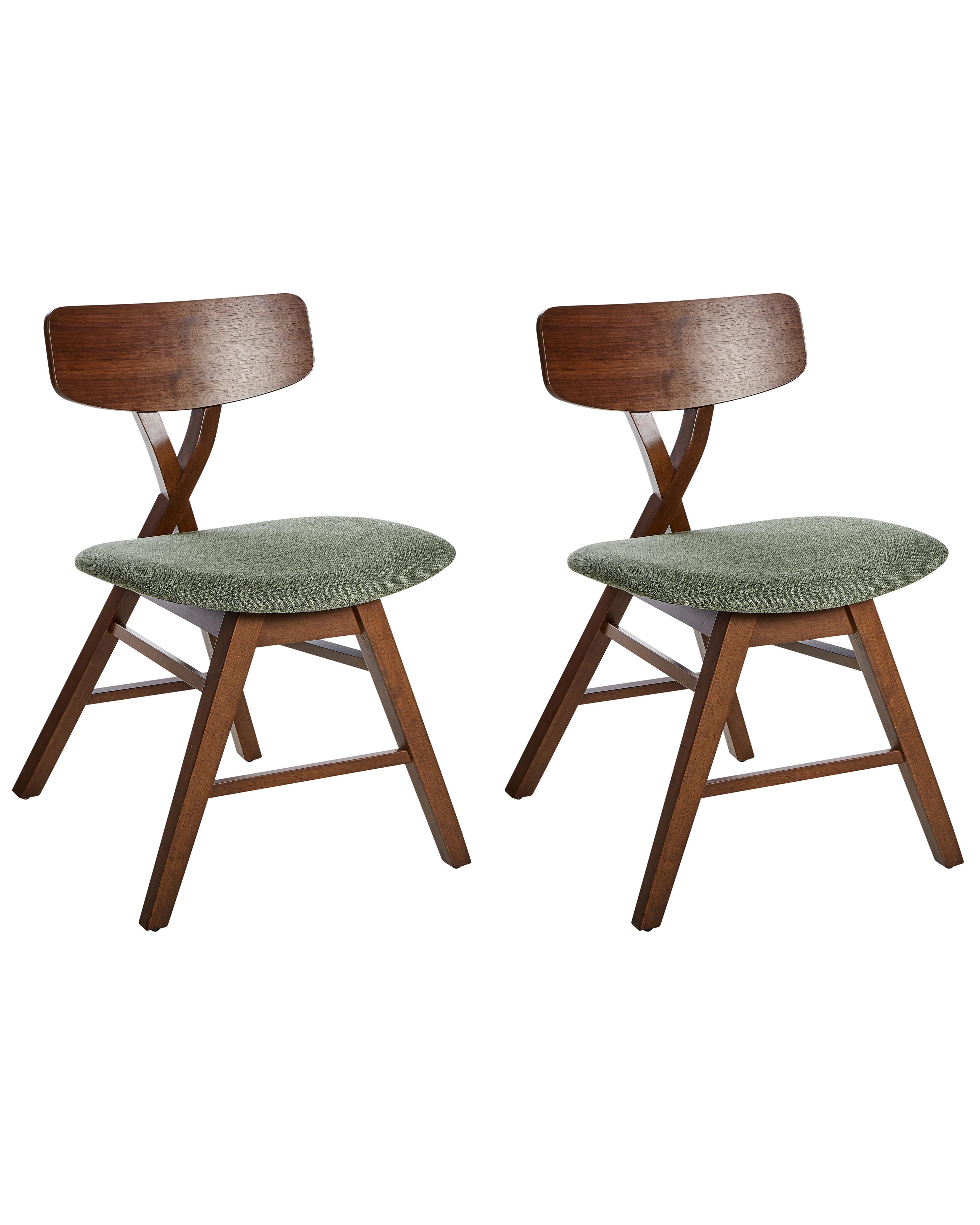 Set of 2 Dining Chairs LELAND Wood Dark Brown/ Green