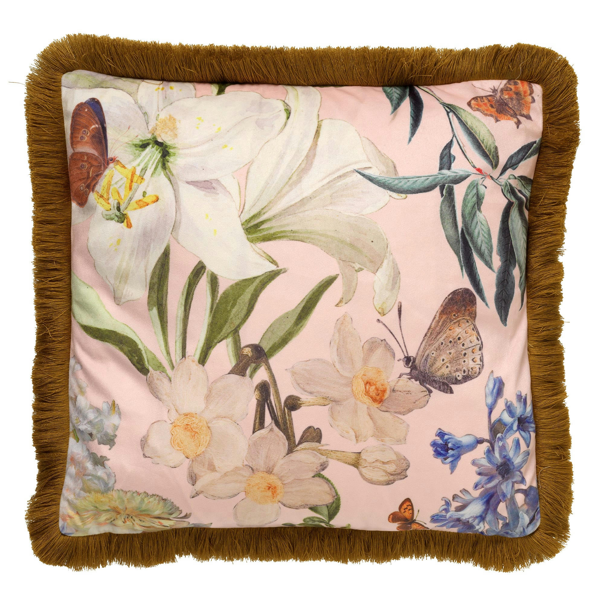 HANNA - Coussin - rose en velours 45x45 cm avec motif fleuri