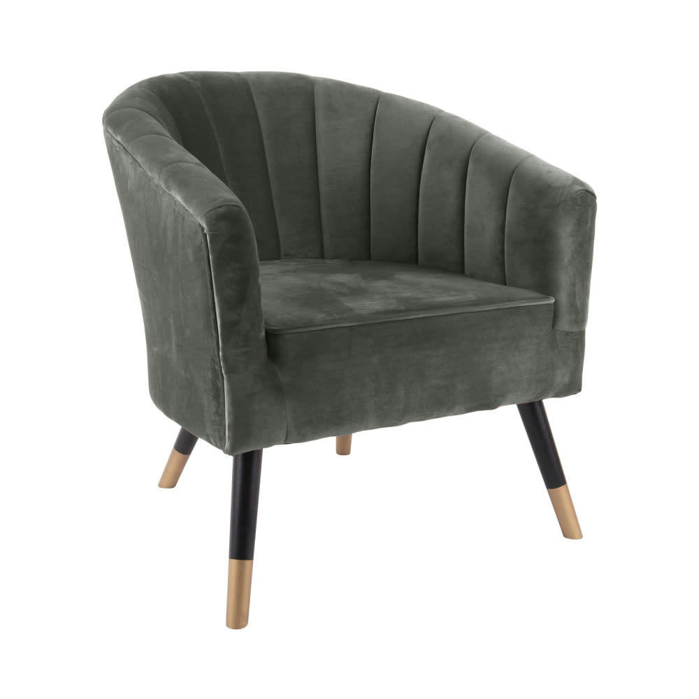 ROYAL - Fauteuil en velours gris  et  vert