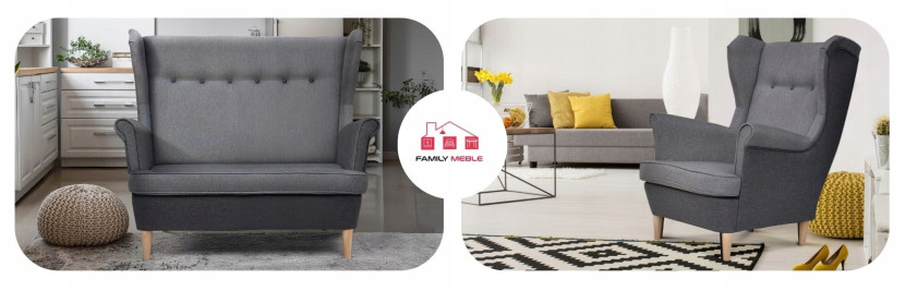 Zestaw wypoczynkowy ARI DUO sofa fotele Family Meble szaro - szary