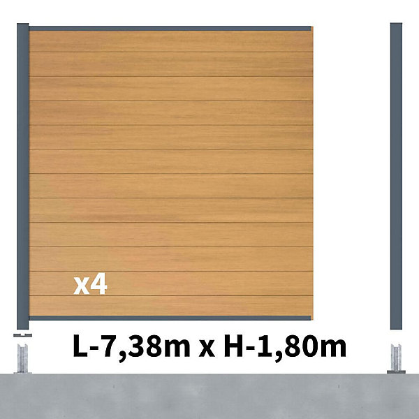 Kit clôture composite poteau sur platines - CRUZ Cèdre H-1,8m