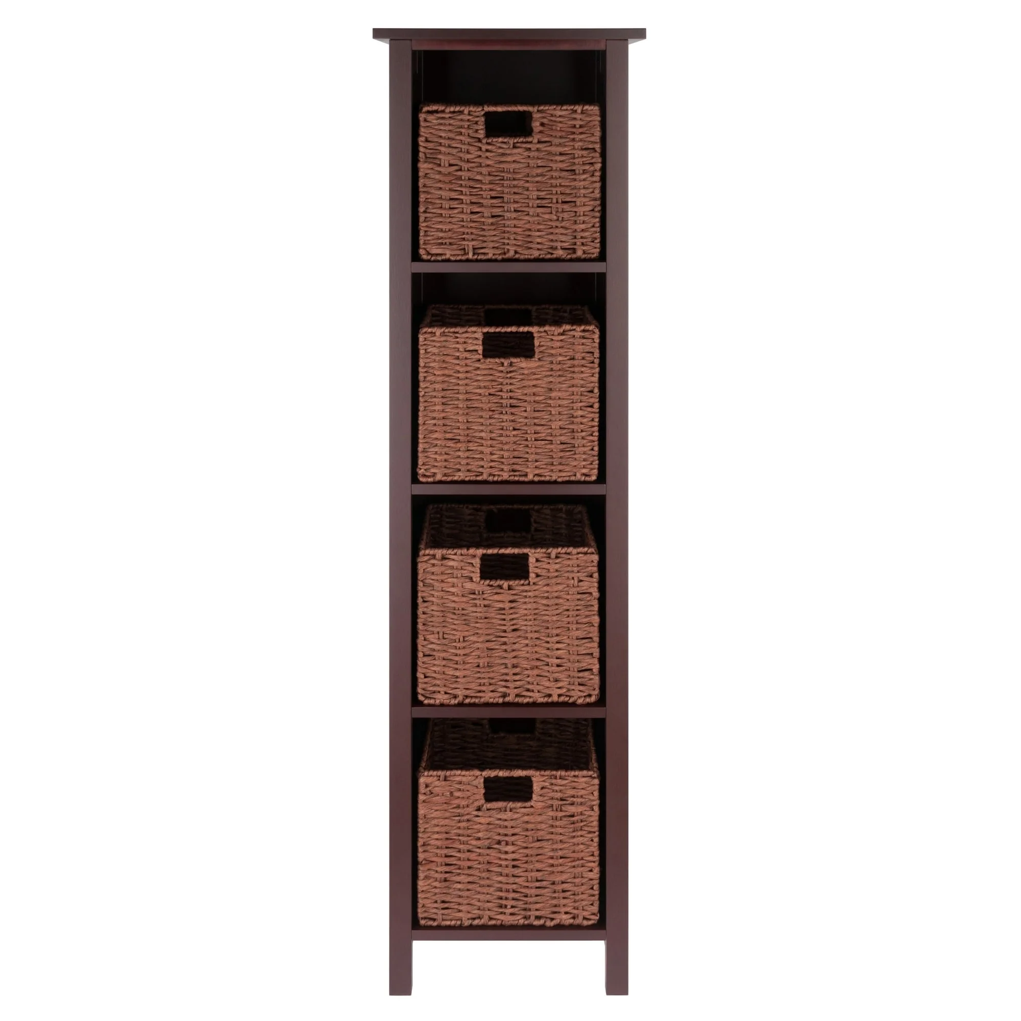 Milan 5-Pc Storage Shelf with 4 Foldable Woven Baskets, Walnut