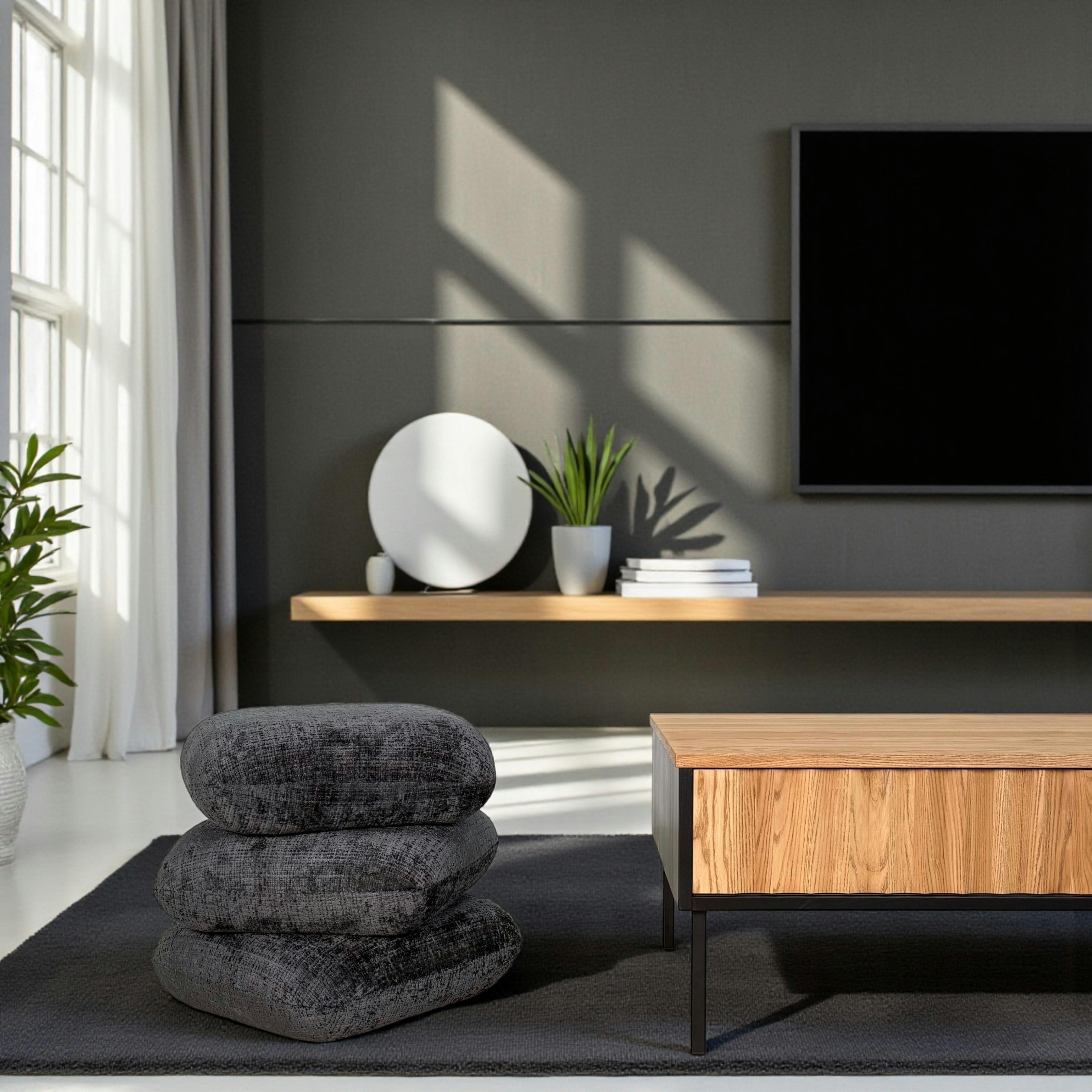 Pouf pivotant gris foncé effet coussins empilés IENA