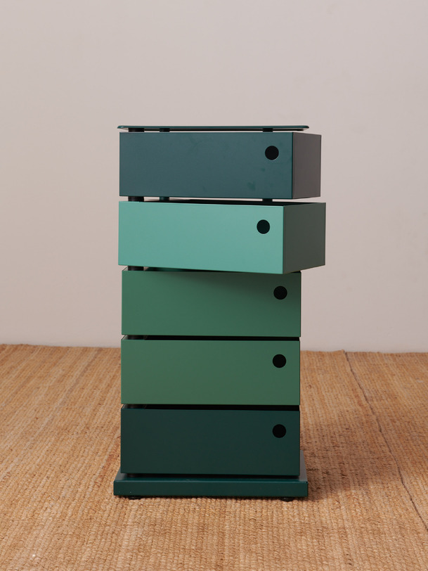 Meuble 5 tiroirs pivotants vert
