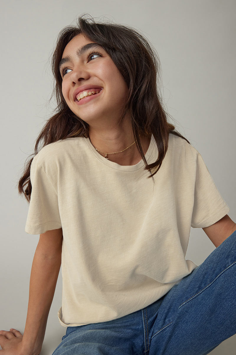 Hello Franki Olivia Cropped Slub T-Shirt for girls Cream