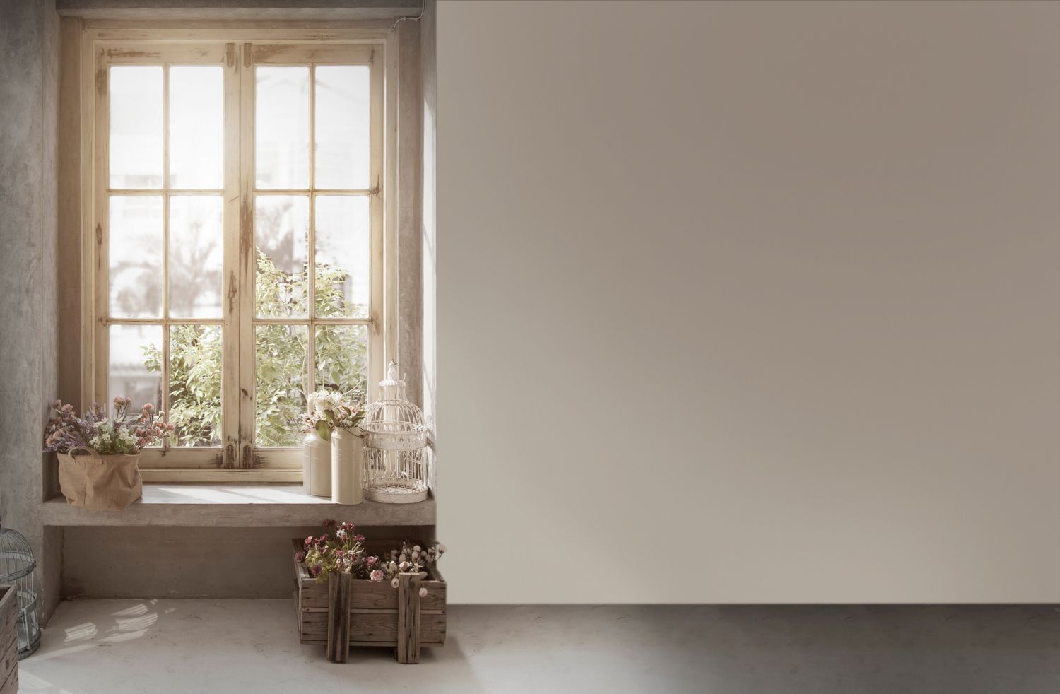 Livingwalls behang effen crème en lichtgrijs - 53 cm x 10.05 m - AS-390851