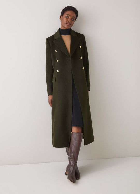Natalia Green Wool Fitted Double Breasted Coat