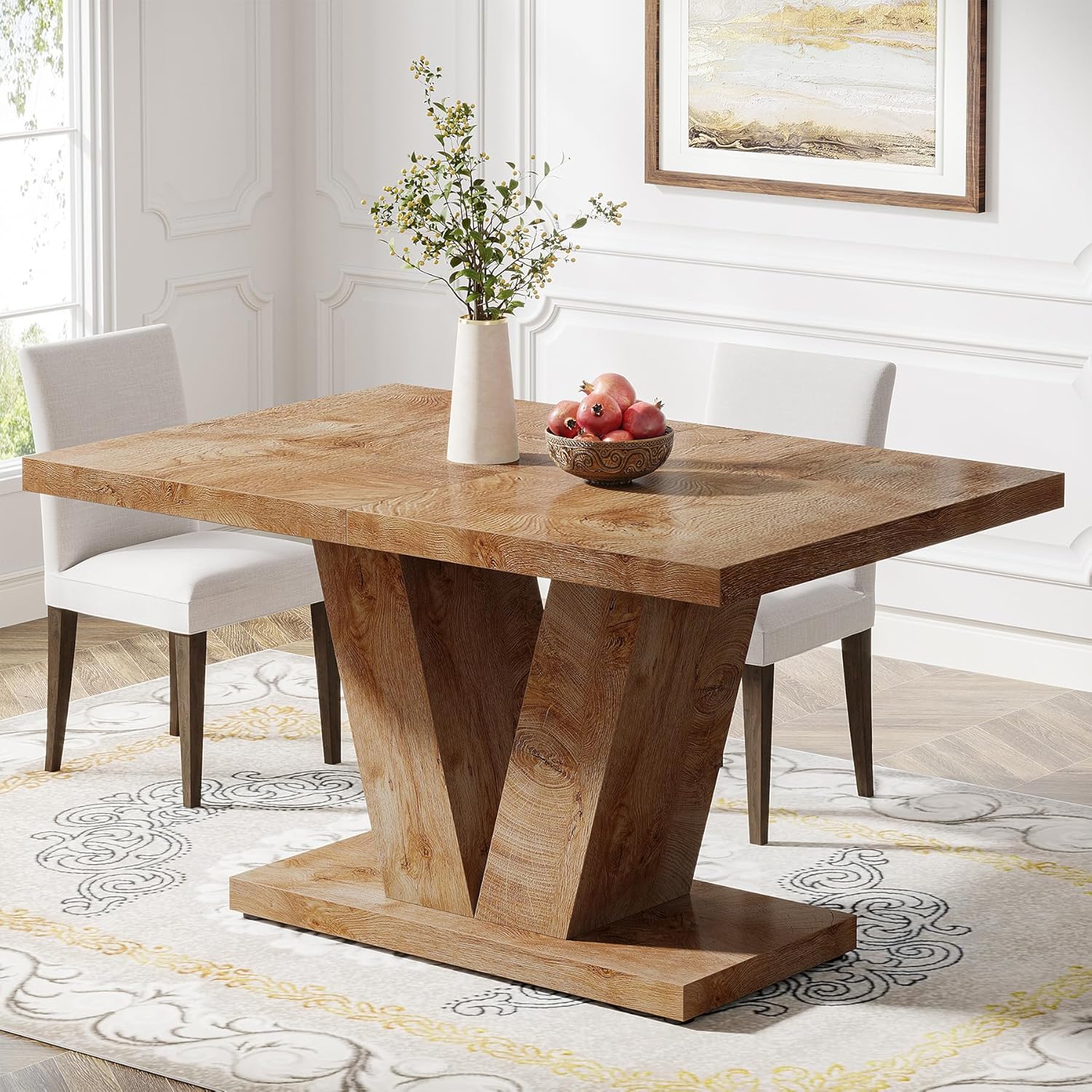 Tribesigns 47-Inch Dining Table for 4, Light Oak Brown Kitchen Dinner Furniture with Heavy Duty Pedestal, Farmhouse Wooden Eating Desk for Home, Dining Room, Small Space