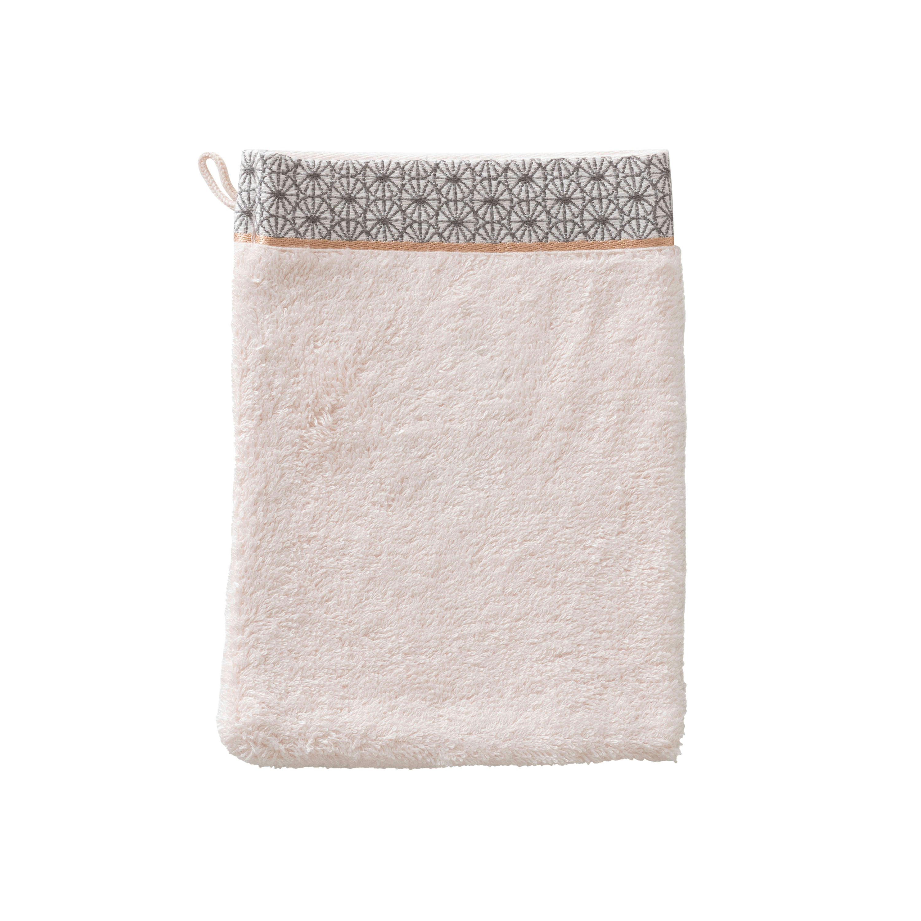 LOTUS - Gant de toilette Rosee bouclette brodé jacquard rose 15 x 21 cm