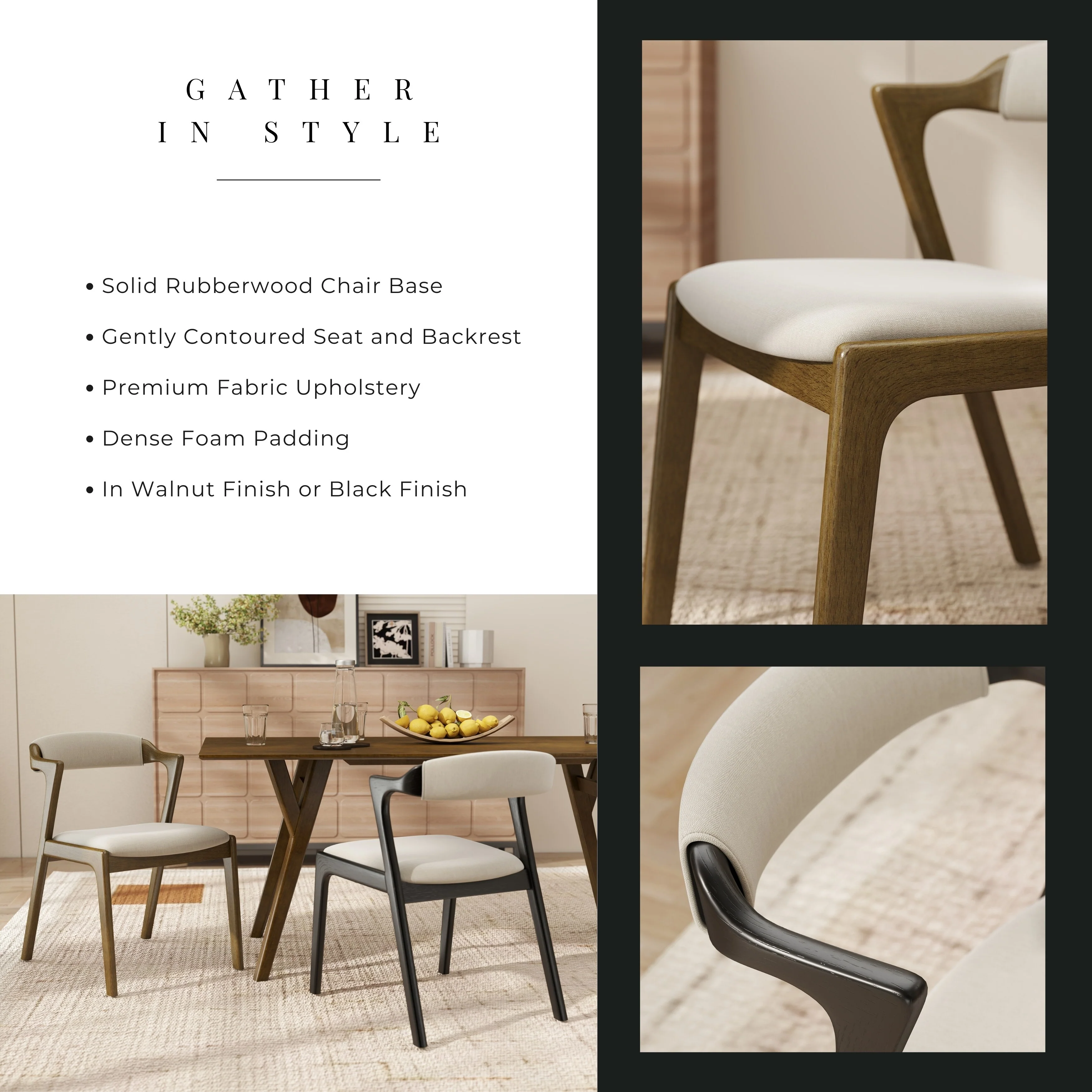 Roundhill Furniture Lavin Modern 5-Piece Dining Set, Dining Table with 2 Walnut and 2 Black Chairs