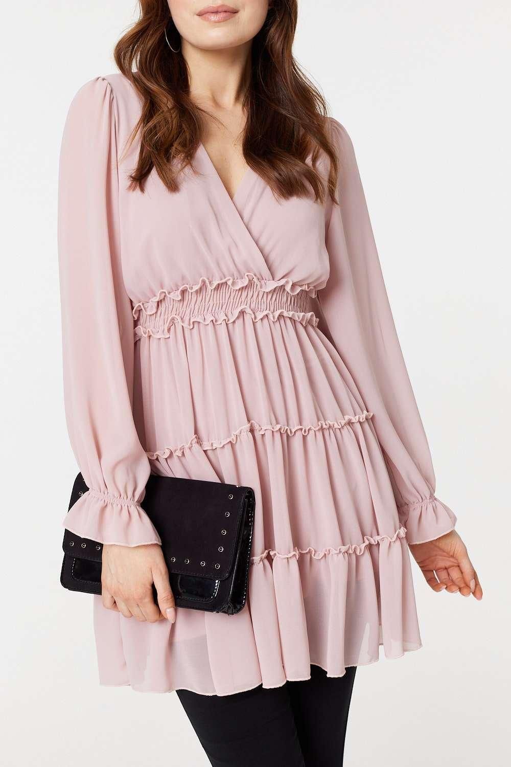 Izabel London Lace Detail Long Sleeve Mini Dress