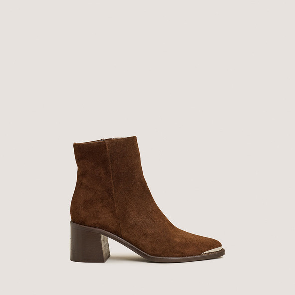 Bottines à talons et embouts dorésen croute marron | DELO