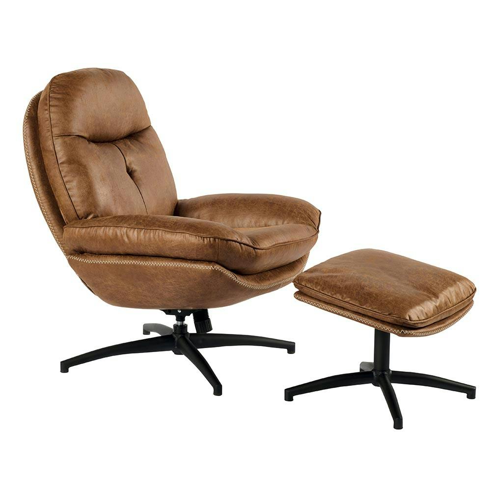 Fauteuil détente havane pivotant et repose-pieds IENA