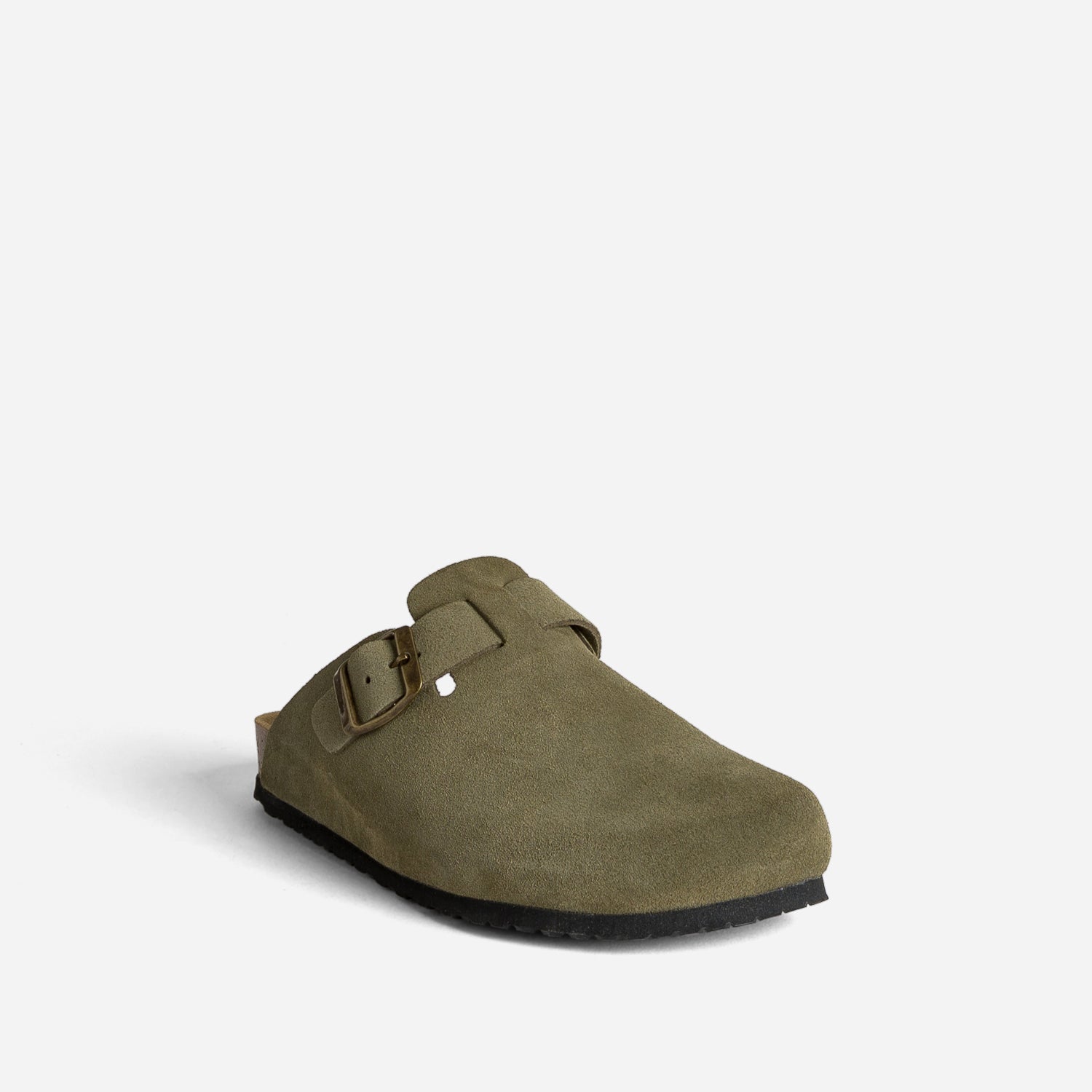 Mule-sabot kaki cuir velours