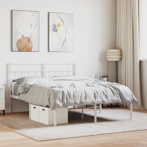 NNEVL Metal Bed Frame with Headboard White 150x200 cm
