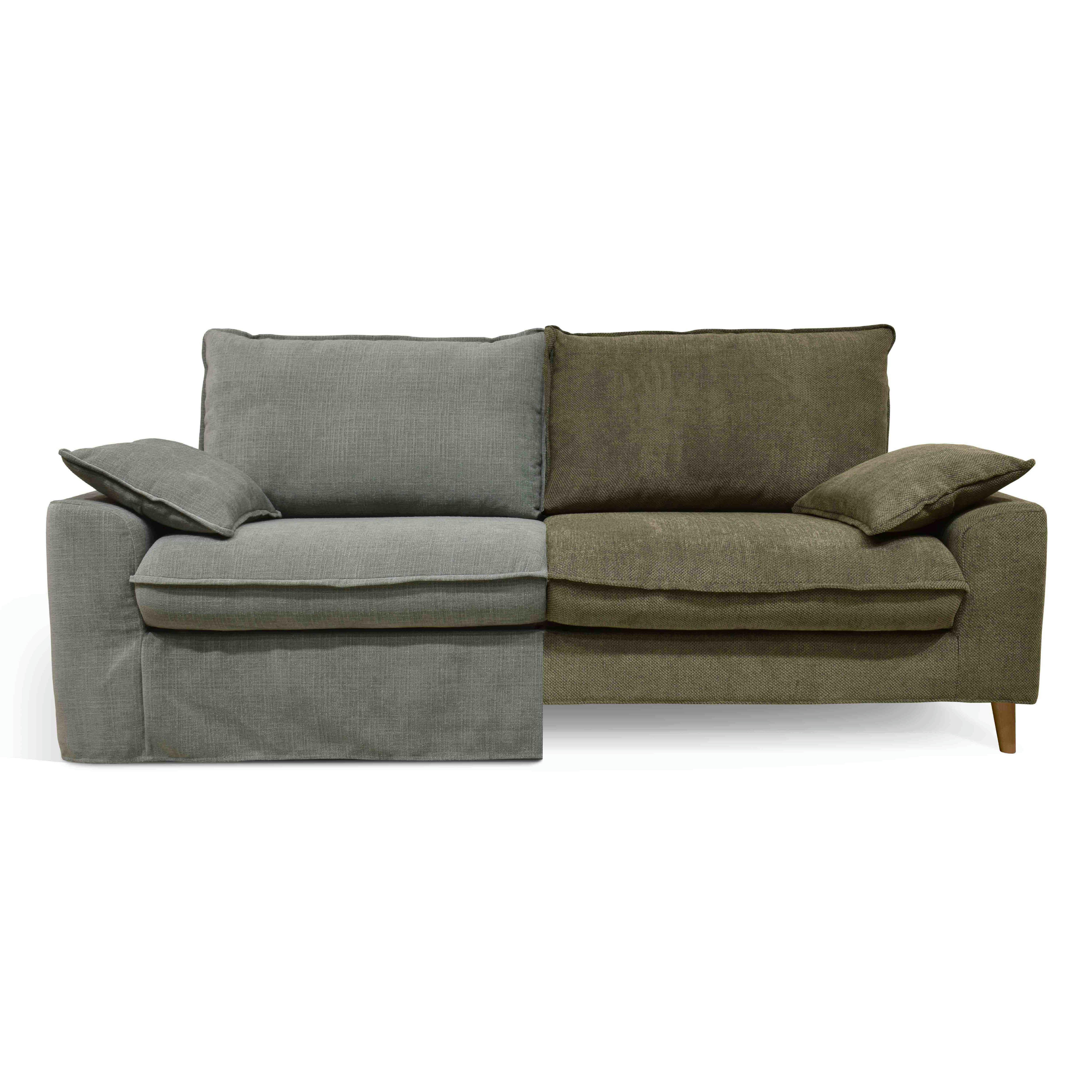 JAROD - Canapé tissu vert gris avec une housse supplémentaire tissu vert kaki