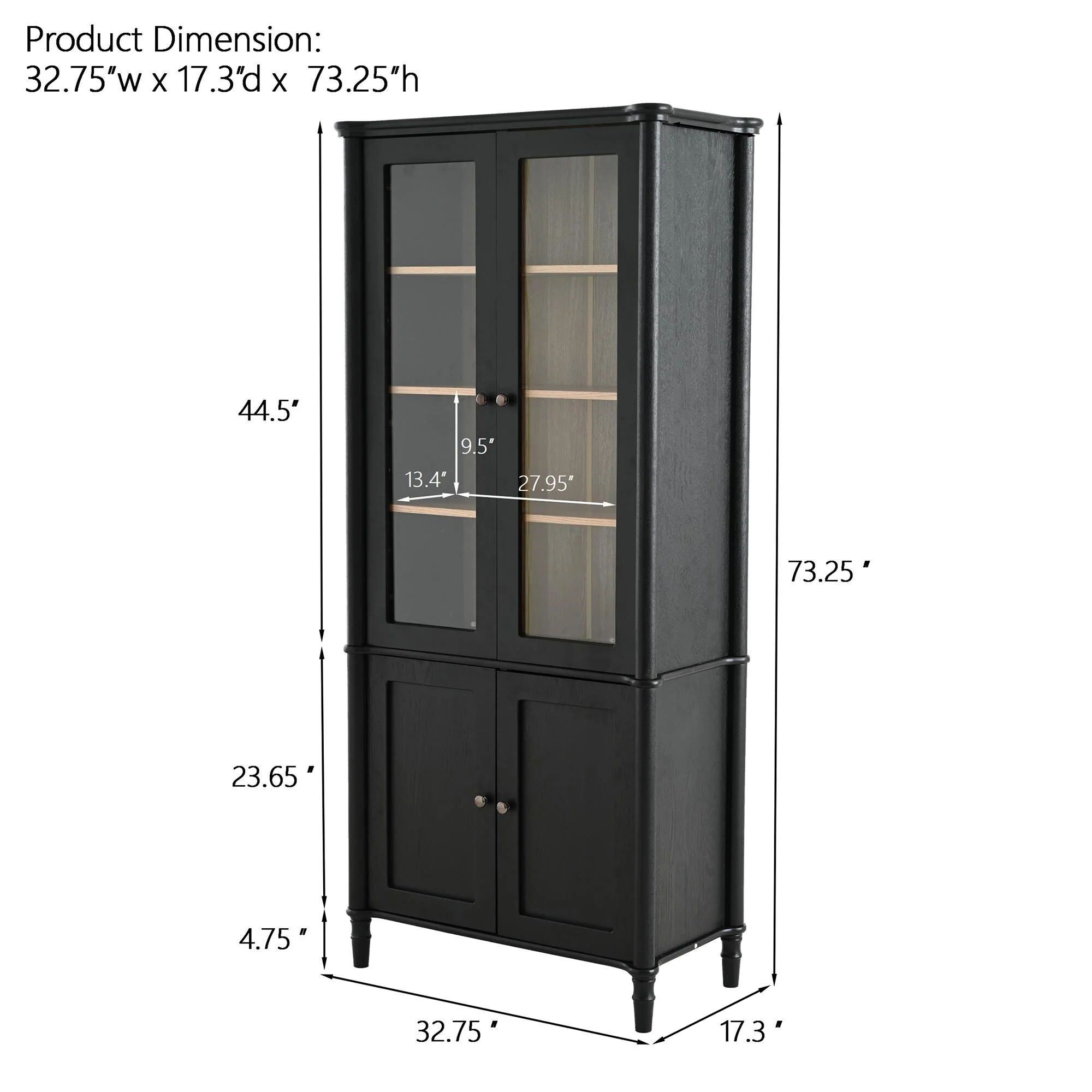 6-Tier Curio Display Case with Double Glass Doors, 73.25'' Tall Wood Display Cabinet with 4 Adjustable Shelves for Home