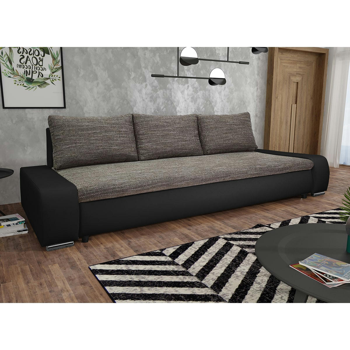 - Canapé convertible 3 places gris et noir