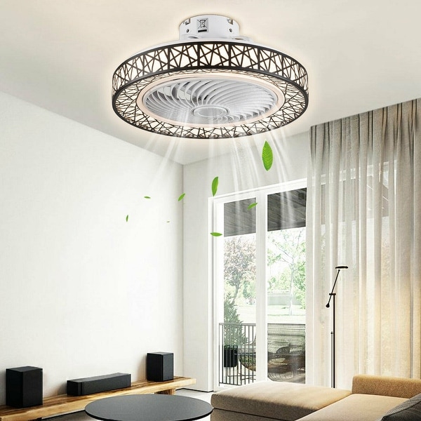 23'' LED Flush Ceiling Fan Dimmable with Remote Control - 23 Inches