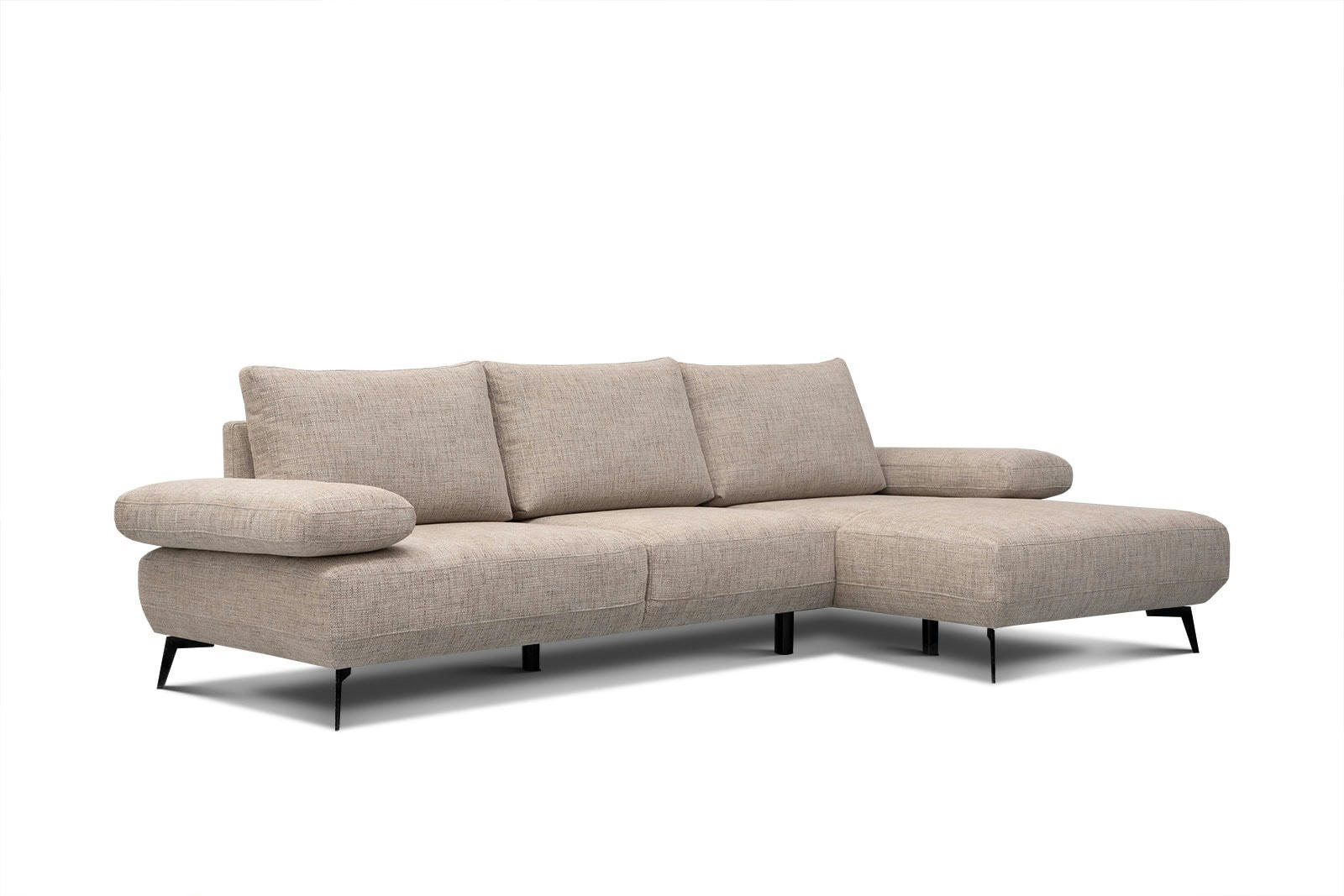 MELLO - Canapé d'angle droit 4 places tissu rose pâle