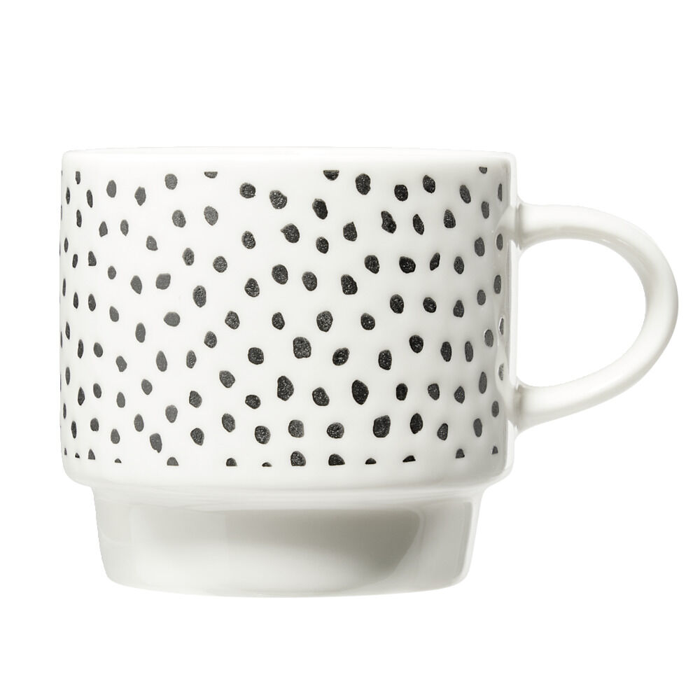 Lot de 4 tasses empilables 20cl porcelaine blanc et noir avec support métal