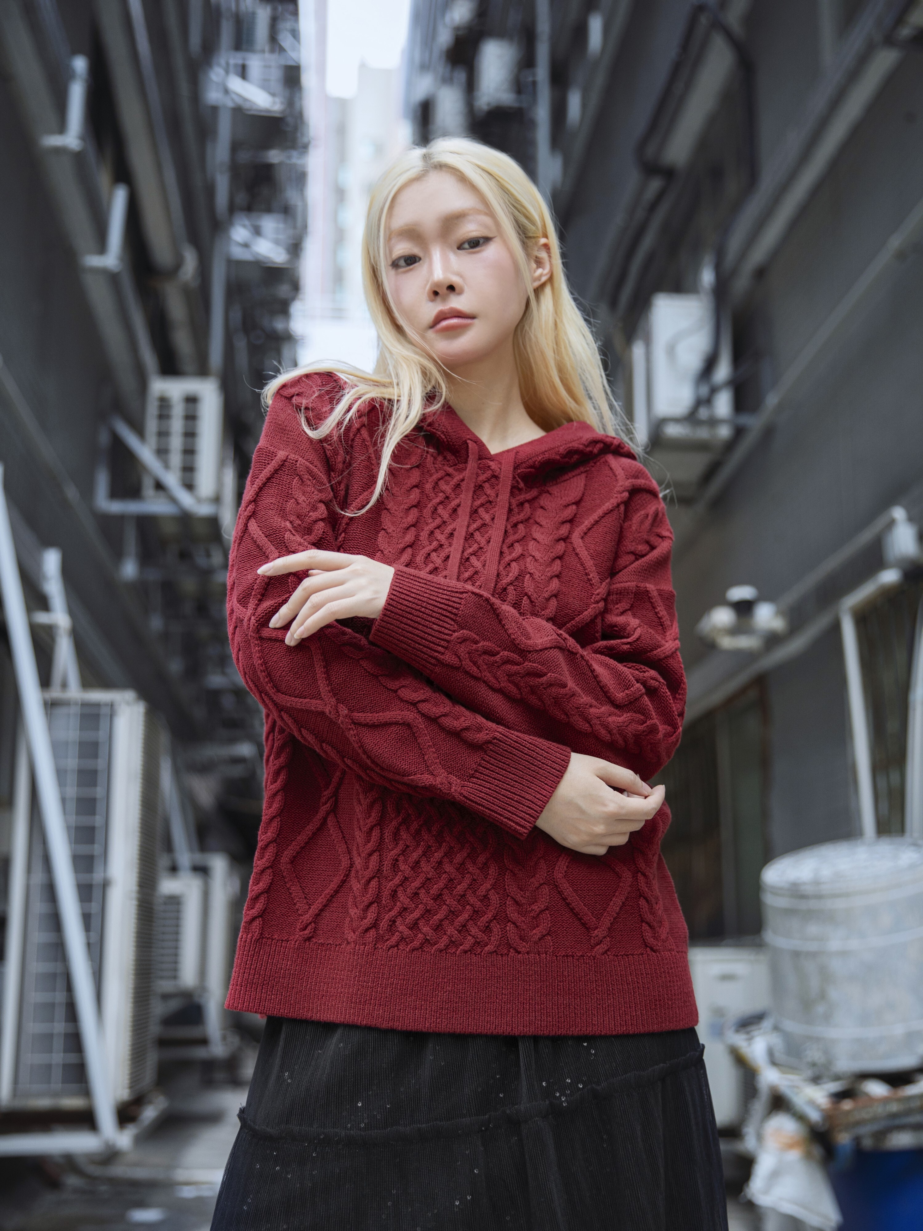 Cable knit Hoodie - 25WRT239X