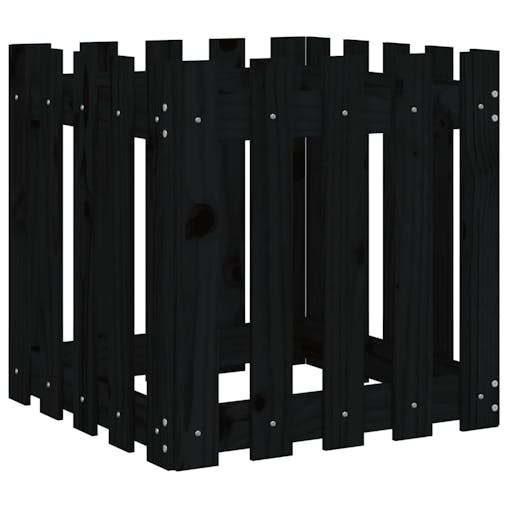 NNEVL Garden Planter with Fence Design Black 50x50x50 cm Solid Wood Pine