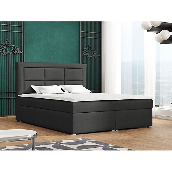 Lit continental Pomona 114, Double, Gris, Tissu, Disponible