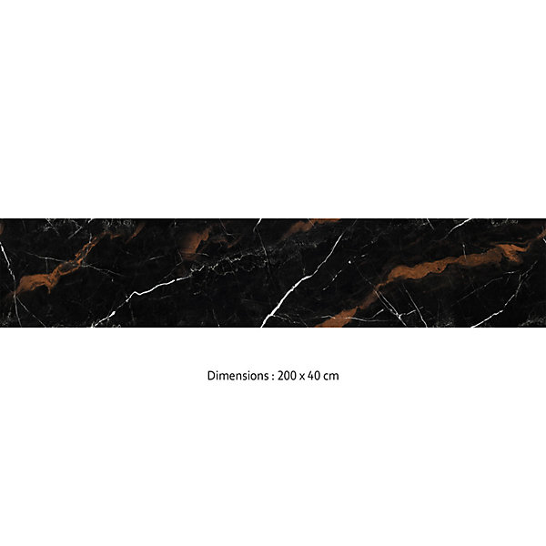 Crédence cuisine adhésive en vinyle imitation marbre Portoro noir et or, 200 x 40 cm, design raccordable