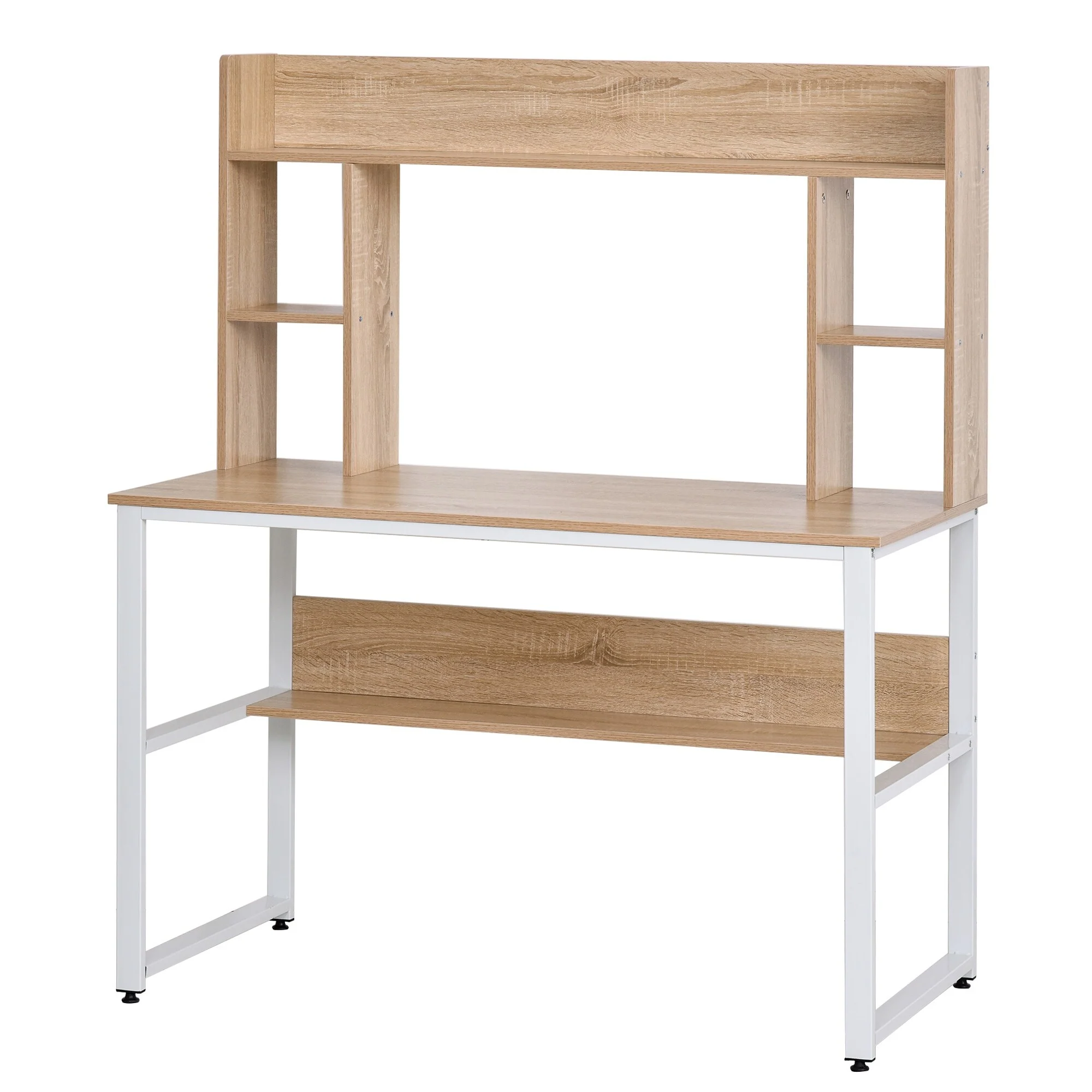 HOMCOM Office Computer Desk Writing Table Workstation with Storage Shelves, Decorative Hutches, & Strong Build, Oak