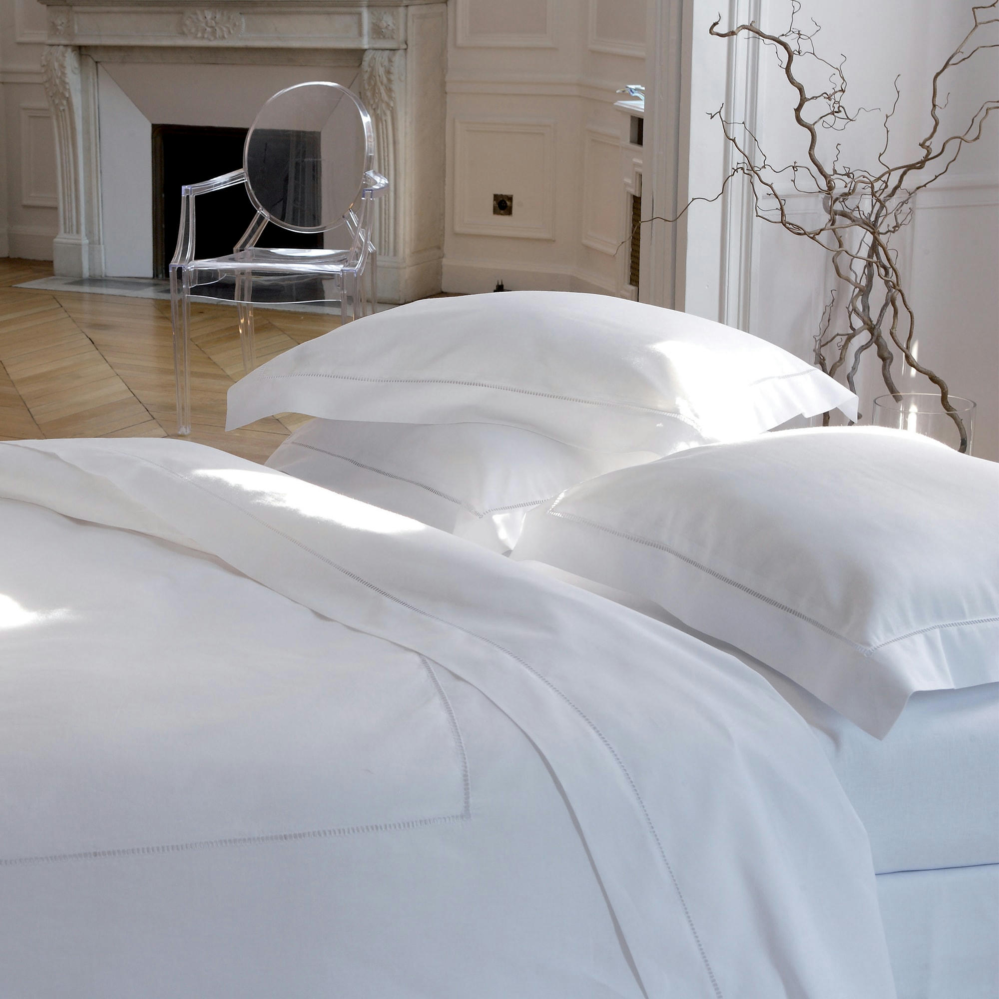 VENISE - Taie d'oreiller en lin métis blanc 31x42