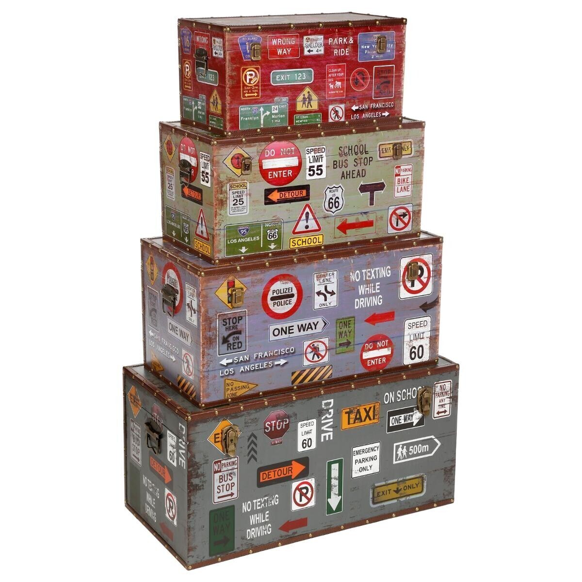 Set 4 trunks "City" Wood and metal