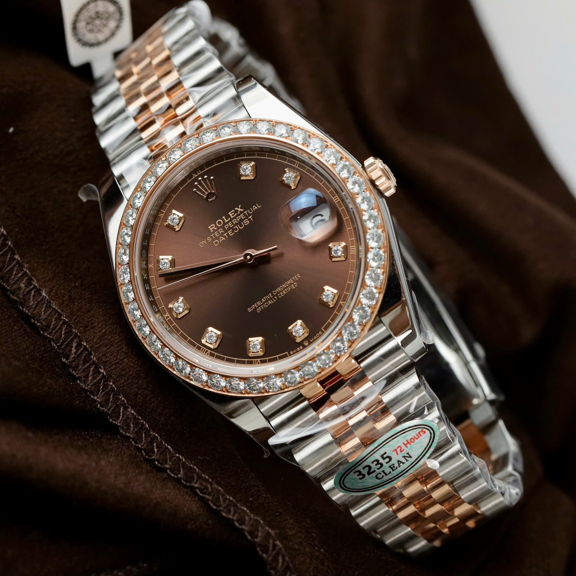 Rolex Datejust SS/RG Plated Chocolate Dial With Diamonds 41mm Jub Super Clone