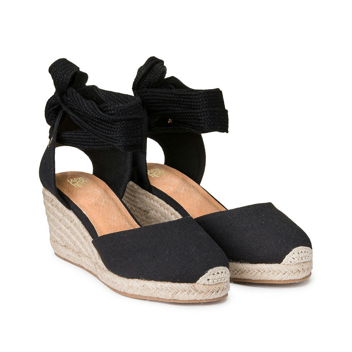 Espadrilles à talon compensé, laçage cheville