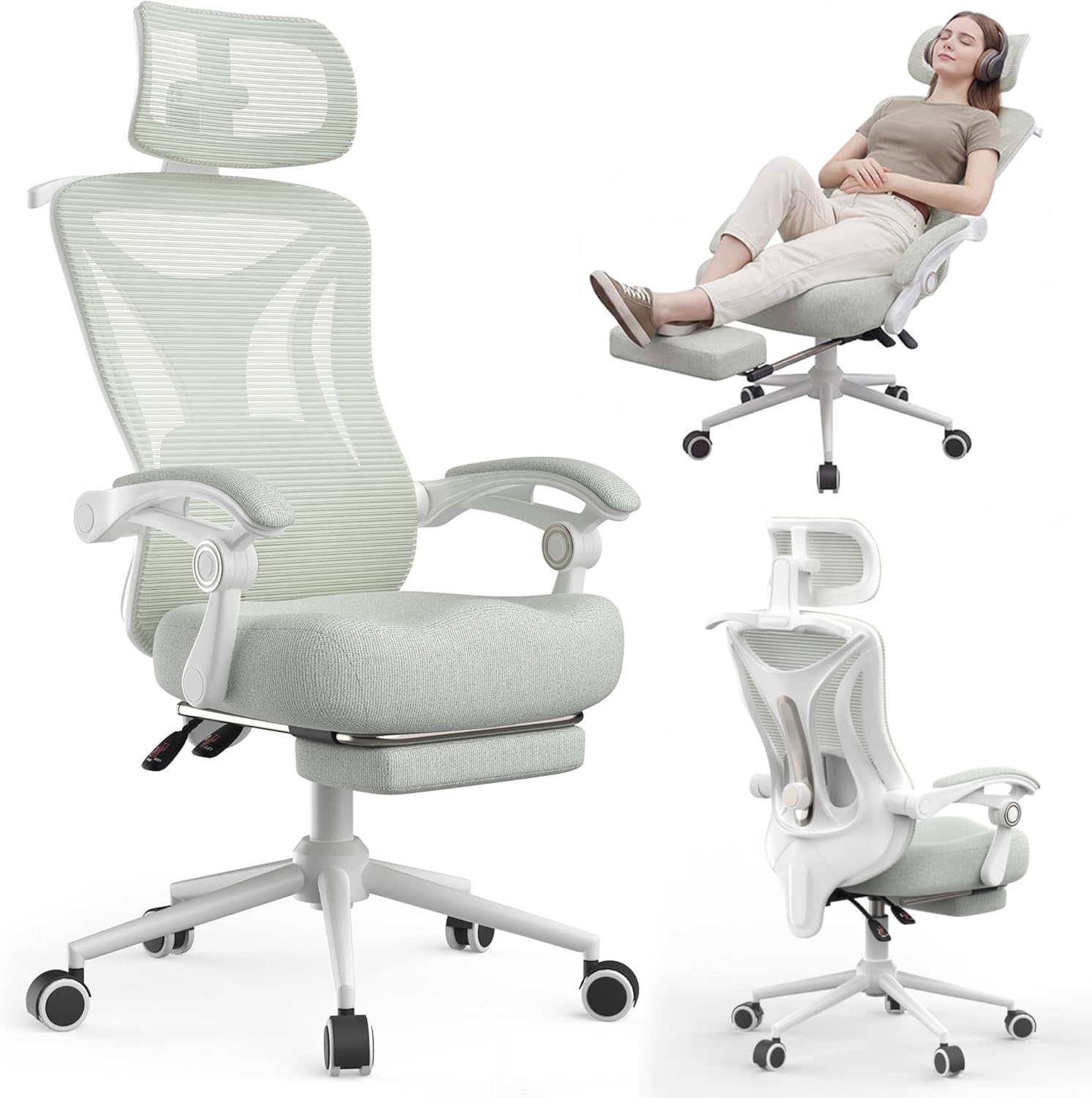 Ergonomic Office Chair with Footrest - Adjustable Lumbar Support & Headrest, 90-160° Reclining Mesh Back Computer Chair - Home Office/Gaming, 350lbs Capacity