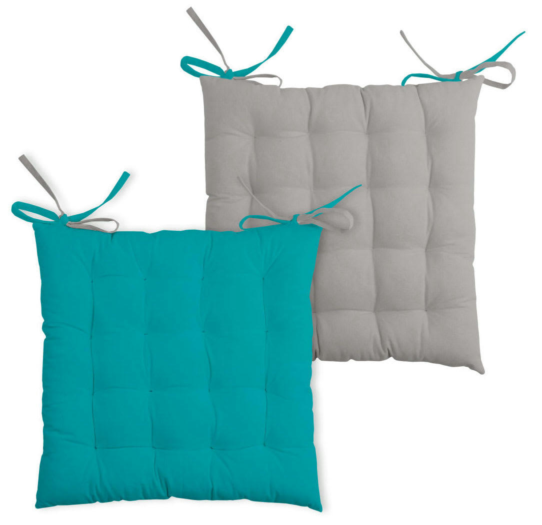 - Galette de chaise bicolore coton celadon/souris 40x40