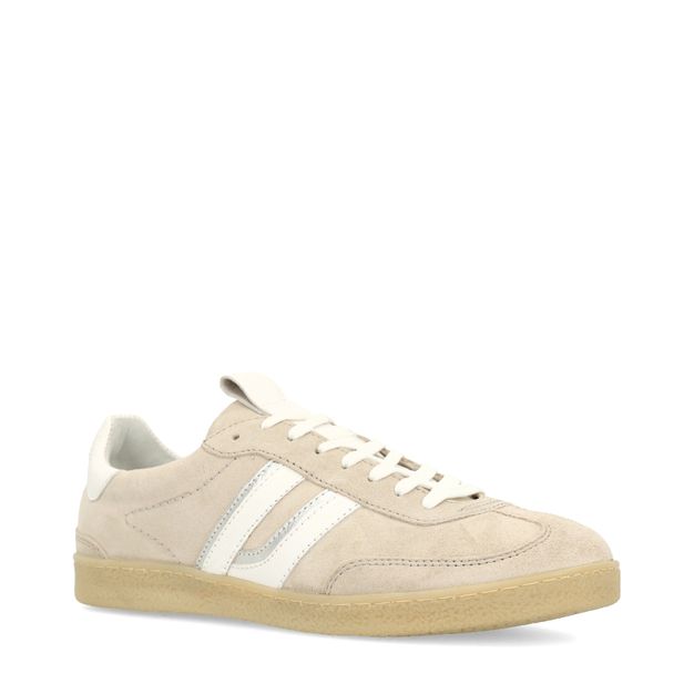Grijze suède sneakers met witte details