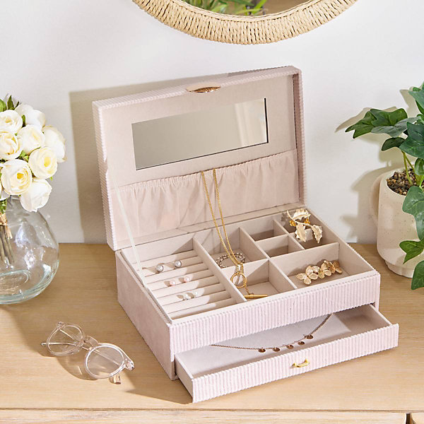 Boîte à bijoux Enya avec miroir 27,5x19x10cm beige - Atmosphera