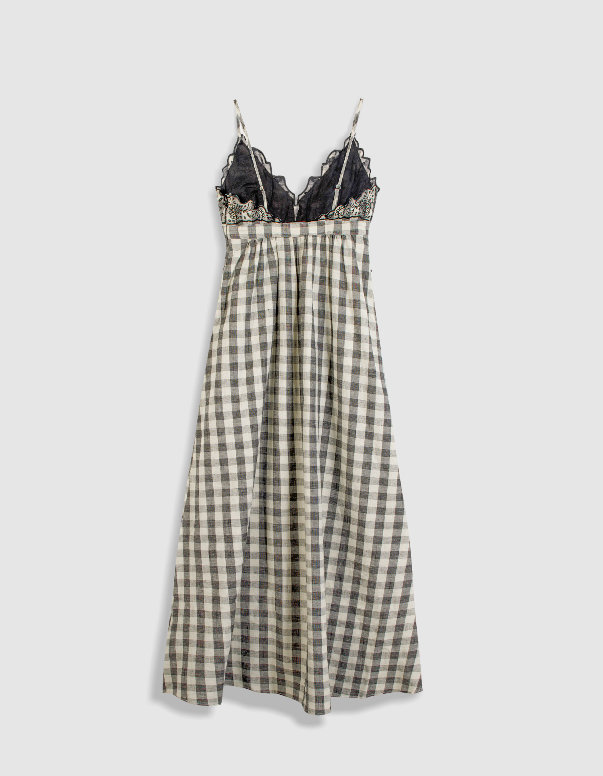 Robe longue écrue motif carreaux et broderies Femme
