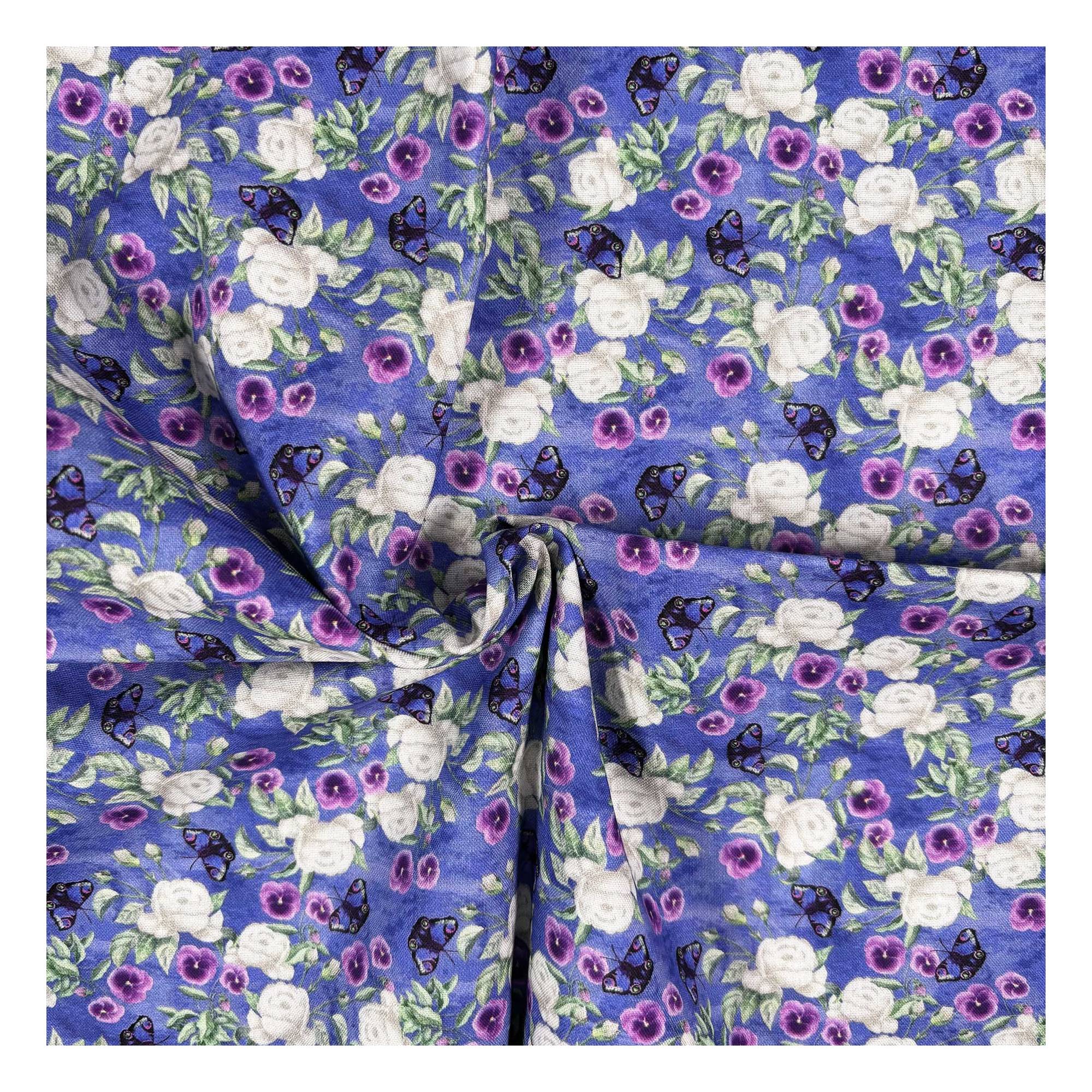 Woodland Wonders Purple Rose and Pansy Cotton Fabric by the Metre
