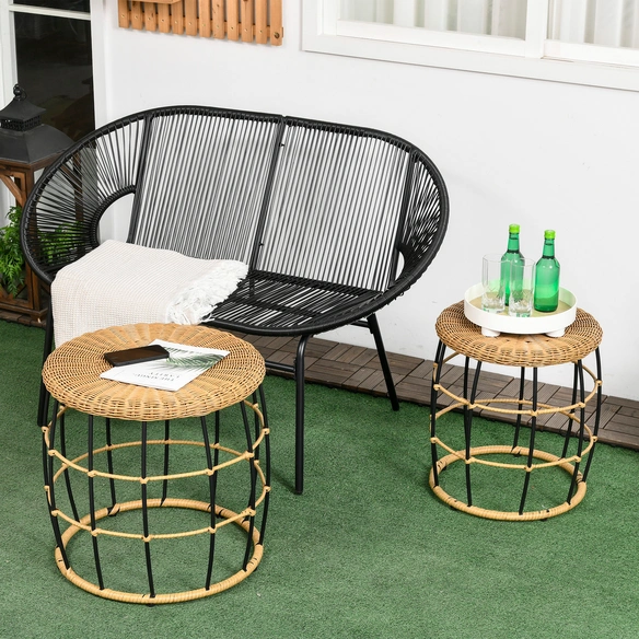 Beistelltisch-Set, stapelbar, 2 Stück, rattanfarben