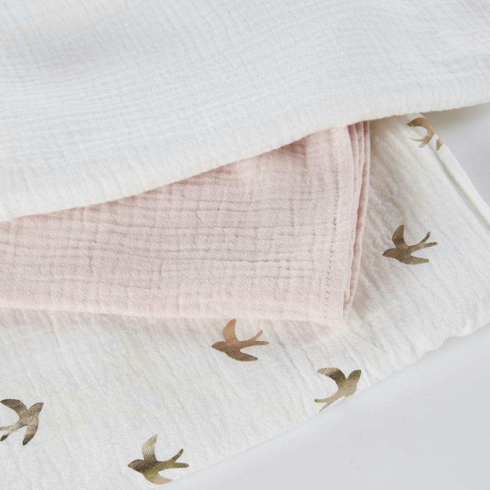 - Langes bébé en gaze de coton écrus et dorés (X3)