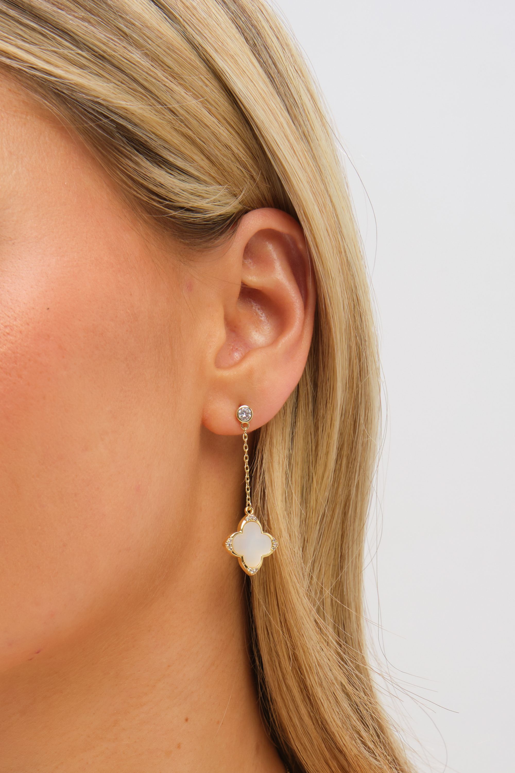 Jon Richard Gold Plated Mother of Pearl and Pearl Drop Clover Earrings