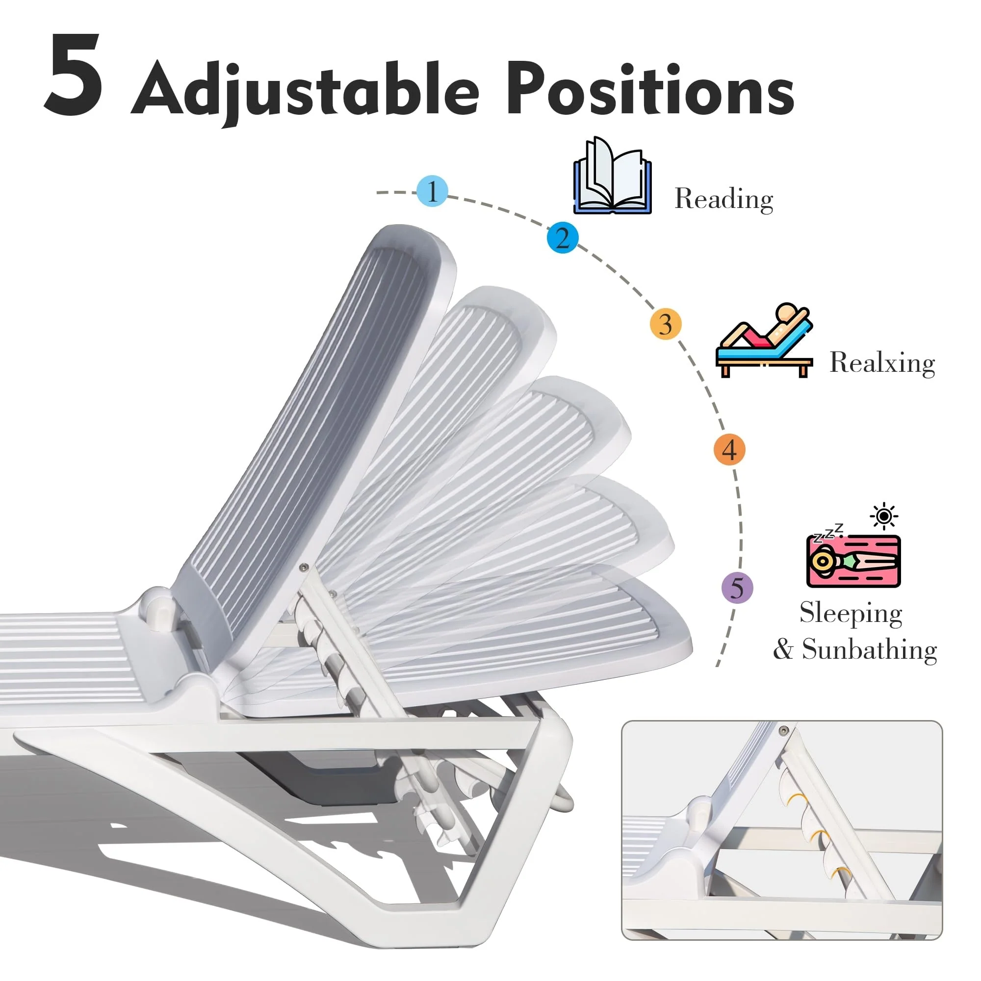 Pool Lounge Chair Plastic Adjustable Recliner in-Pool Lounger Tanning Lounge Chair