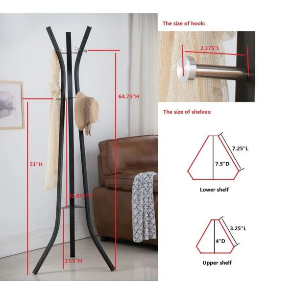 K and B Furniture White Metal 9-hook Coat and Hat Stand