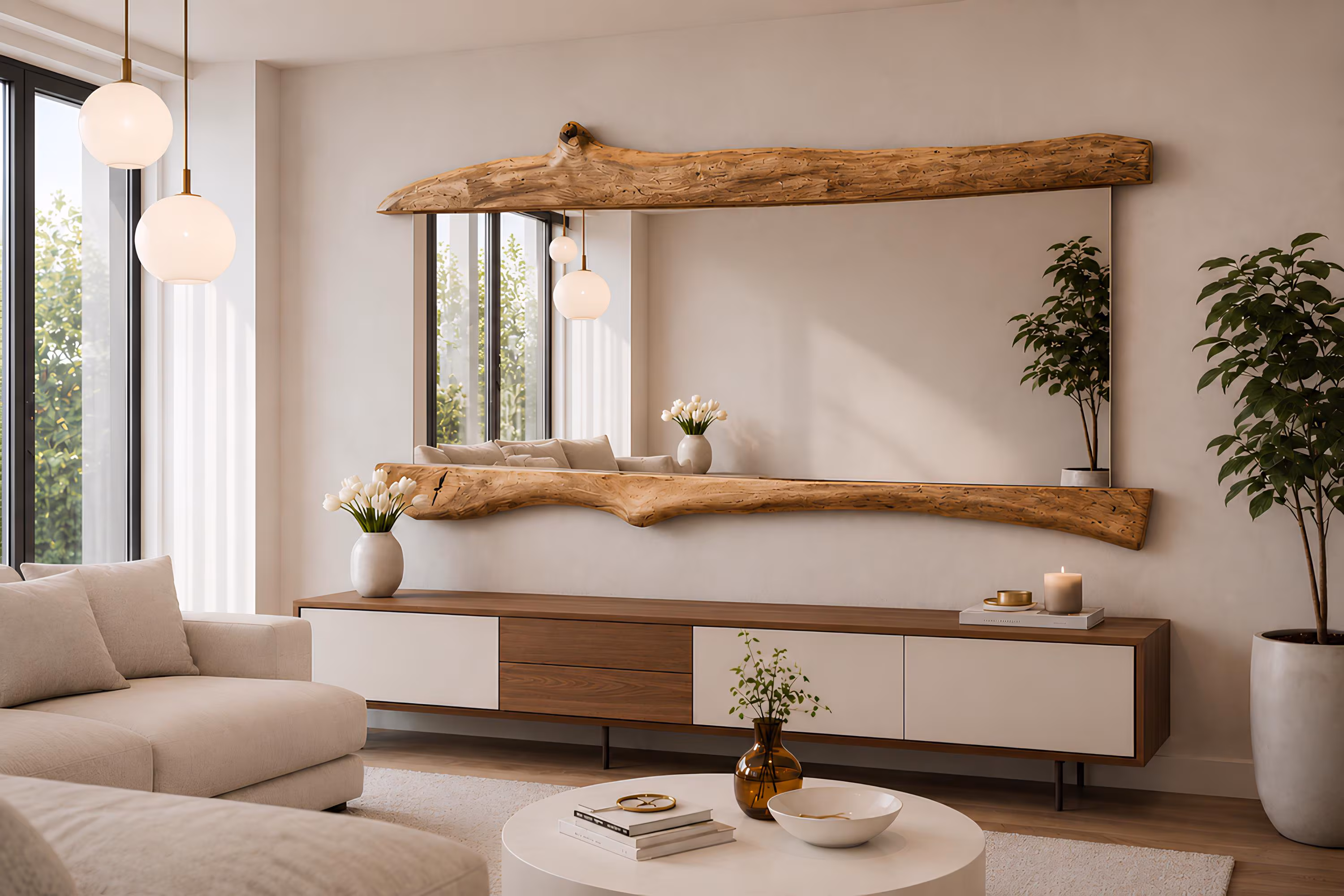 Live Edge Wood Wall Mirror | Walnut Handmade Rustic Bathroom Large Fireplace Natural Vanity Farmhouse