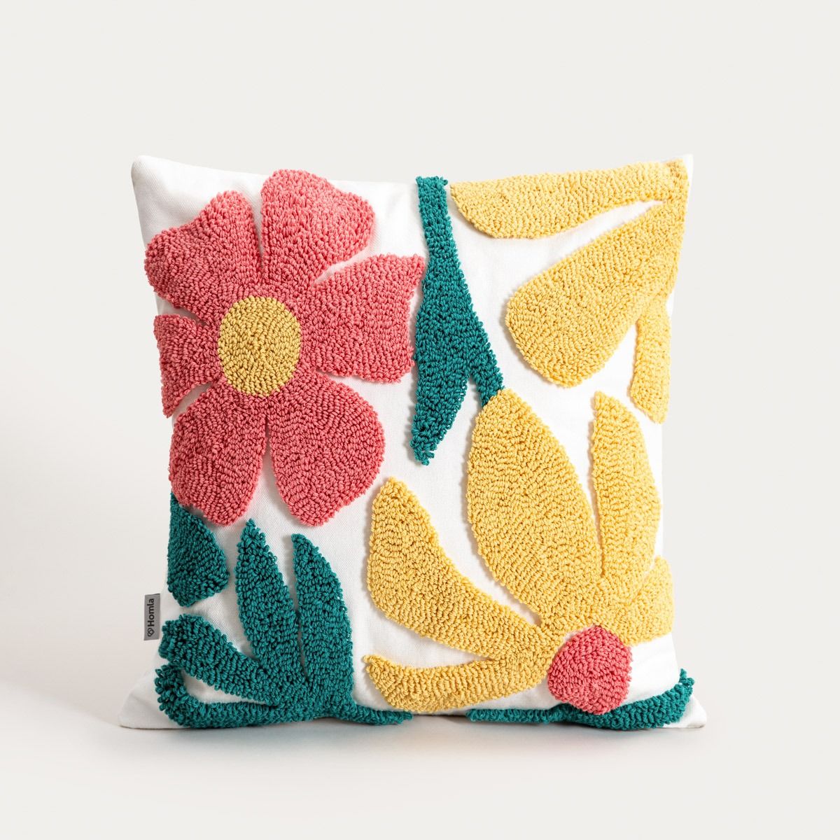 Poszewka LAMIS z frędzlami i tuftowanymi kwiatami 45x45cm