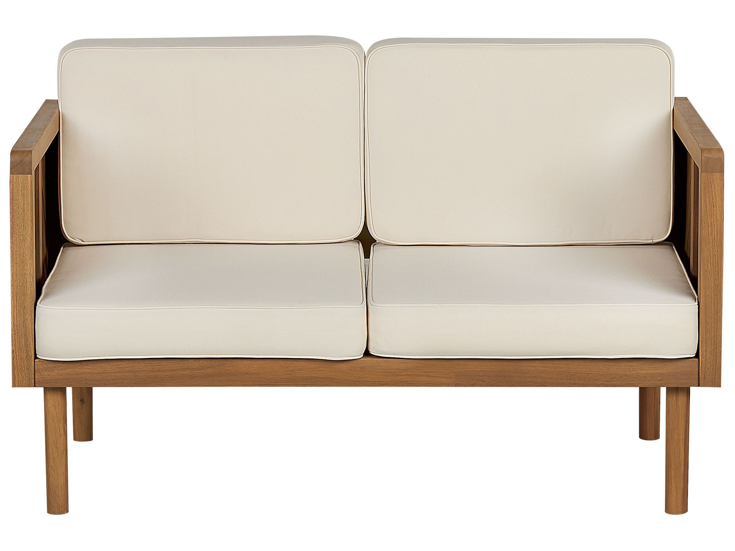 Sofa dwuosobowa drewniana jasna z poduszkami