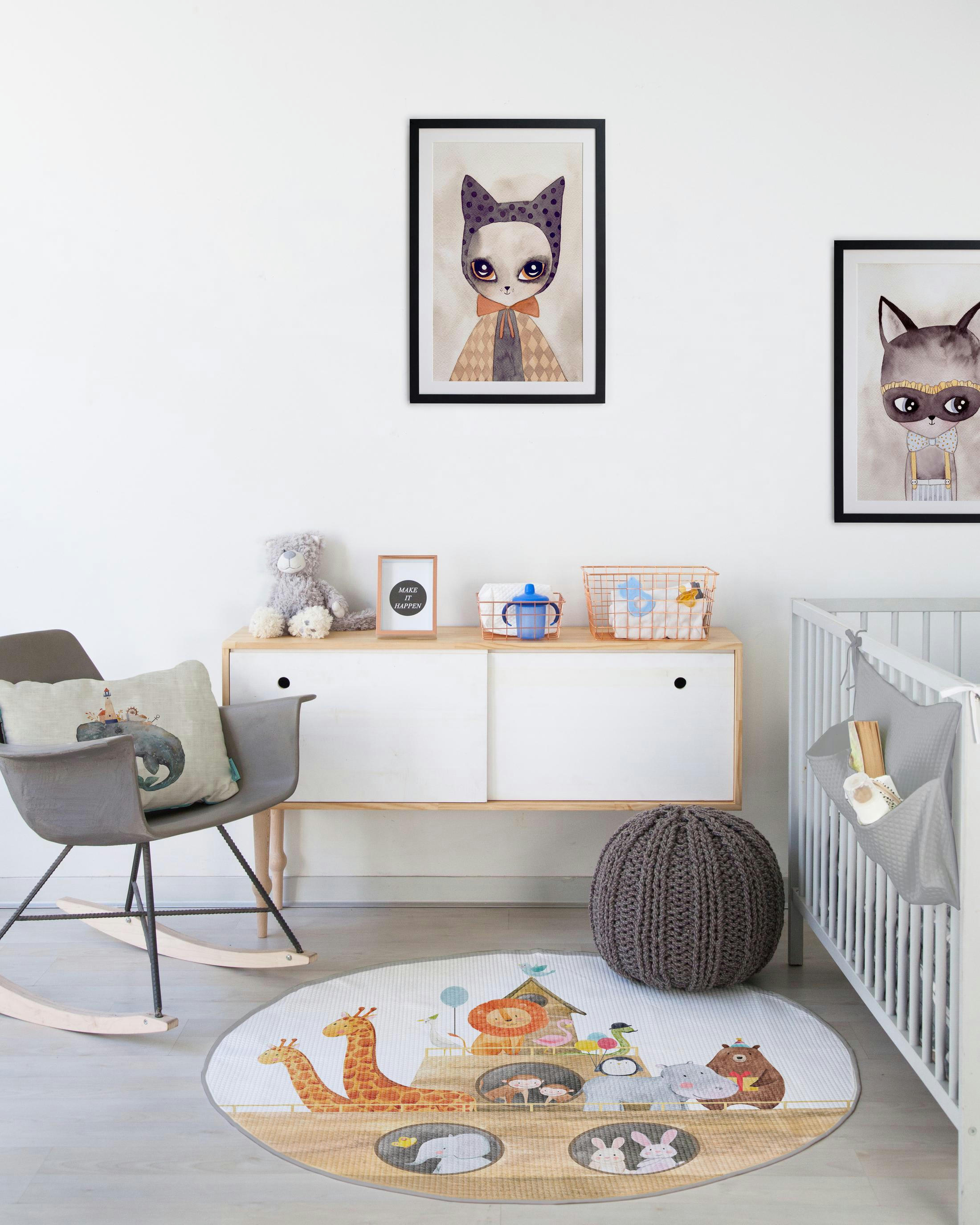 NOAH'S ARK - Tapis enfants circulaire en piqué à imprimé Arche de Noé